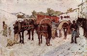 Giovanni Fattori Strada di campagna con i contadini e soldati oil